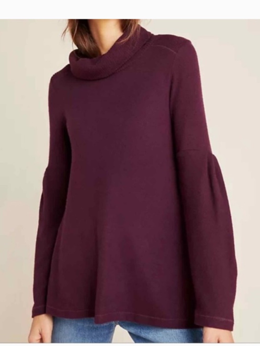 Saturday Sunday Anthro Rachel purple turtleneck sweater bell sleeves medium